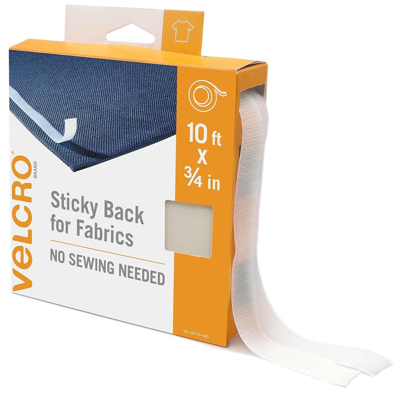 Sticky Back for Fabrics, 10 Ft Bulk Roll No Sew Tape with Adhesive, Cut Strips to Length Permanent Bond to Clothing for Hemming Replace Zippers and Snaps, White